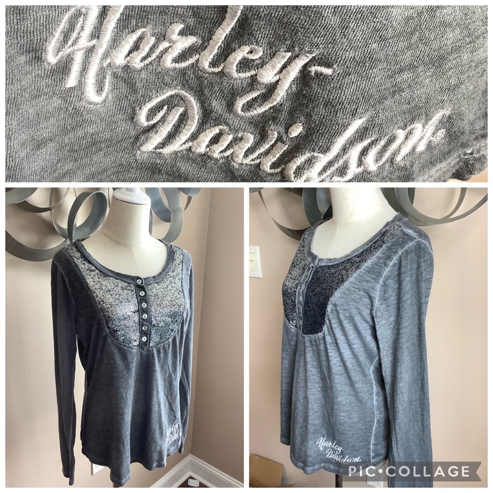 Sequin Harley Davidson Motors Long Sleeve Top